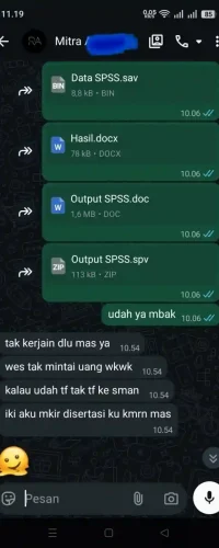Testimoni Kerja Sama jasa olah data menggunakan SPSS di Riset Area